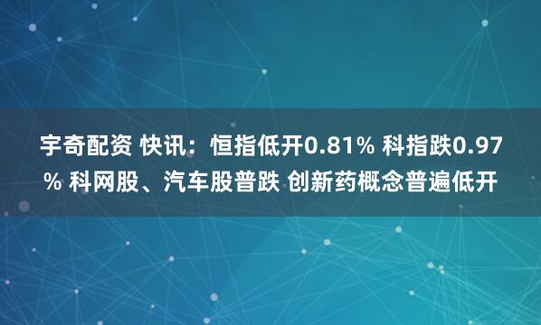 宇奇配资 快讯：恒指低开0.81% 科指跌0.97% 科网股、汽车股普跌 创新药概念普遍低开